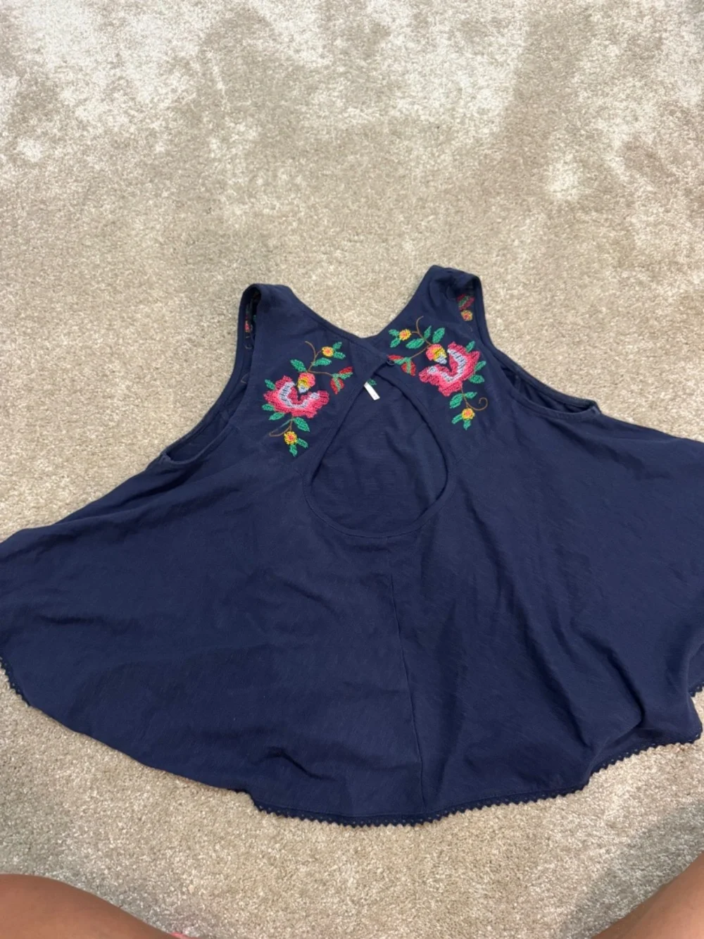 Free People Navy Floral Embroidered Tank Top